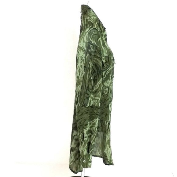 Chelsea & Violet Green Watercolor Swirl Semi Sheer Tunic Blouse Womens Medium - Picture 3 of 16
